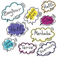 vector set of speech, thoughts, word hello in different languages, on a white background.