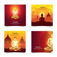 Collection of Vesak day background with lord buddha and temple. vector