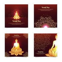 Collection of Vesak Day background with temple and Lord Buddha silhouette vector