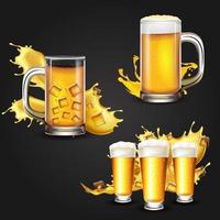 Collection of fresh glass beer vector. Set of cold beer vector