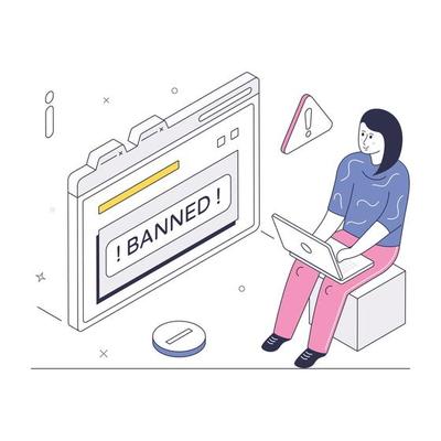 Limited access, isometric illustration of website ban