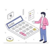 persona con calculadora y dinero que muestra el concepto de contabilidad ilustración isométrica vector