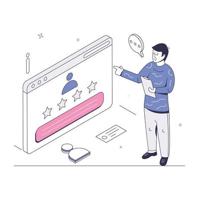Online feedback, a trendy isometric illustration of client review