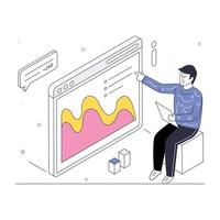 Person monitoring data chart, isometric illustration of web analytics vector