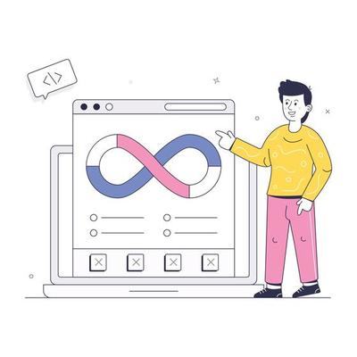 Development and operations, a flat illustration of devops