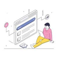 Person doing online search, isometric illustration of browsing vector
