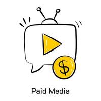 icono dibujado a mano de medios pagados, concepto de marketing digital vector