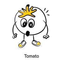 un lindo icono llamativo de tomate en estilo garabato vector