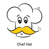 sombrero de chef con lindos bigotes, icono dibujado a mano vector