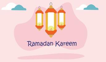 Cute Ramadan Kareem greeting flat illustration with lantern. eps 10 vector