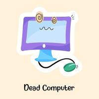 A modern flat sticker design of dead computer vector