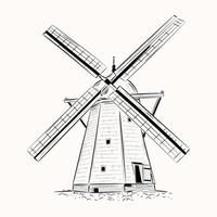 diseño creativo de molinos de viento kinderdijk, ilustración dibujada a mano vector