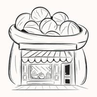 A scalable hand drawn illustration of nuts shop vector