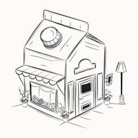 Building in milk packet shape, a hand drawn illustration of milk shop vector