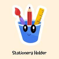 Flat sticker of stationery holder with editable facility vector