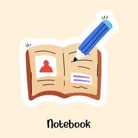 Book with pencil, flat sticker of notebook vector