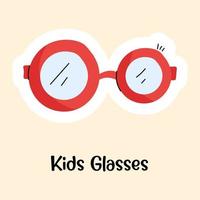 Eyewear accessory, flat sticker of kid glasses vector