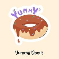 Flat sticker of yummy donut with chocolate topping vector