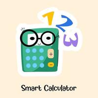 Adding machine, flat sticker of smart calculator vector