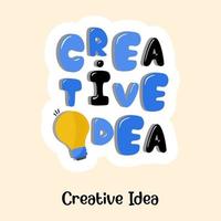 Light bulb with letters, flat sticker of creative idea vector