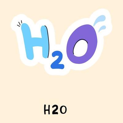 A chemical formula of water, flat sticker of H2O