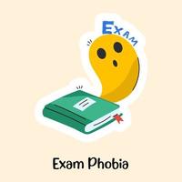 Ghost with book, flat sticker of exam phobia vector