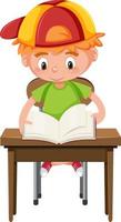 Boy reading book on school desk vector