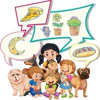 Many kids and pets with speech bubbles vector