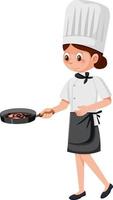 Female chef cooking with pan