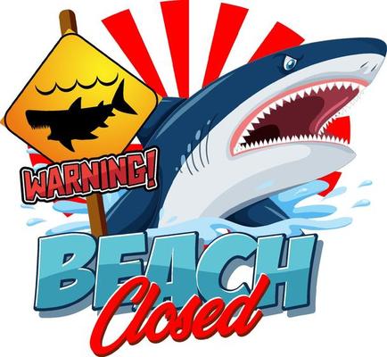 Font design for beach closed with shark in ocean