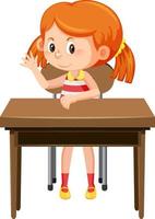 niña sentada en un escritorio de la escuela vector