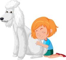 una niña con dibujos animados de perro caniche blanco vector