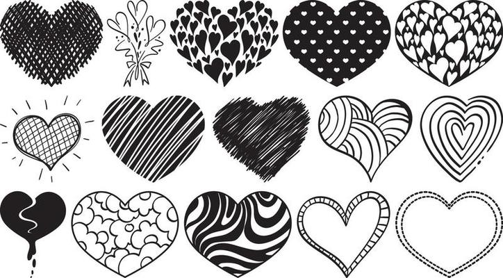 Black hand drawn hearts set