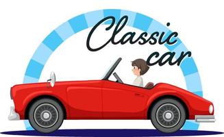 Classic car with driver on white background vector