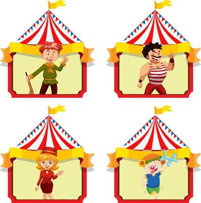 Set of people working in circus