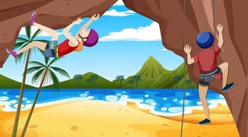 Rock climbing on cliff at the beach vector