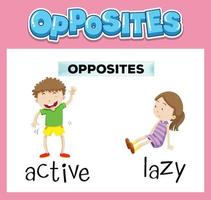 Opposite English words with active and lazy vector