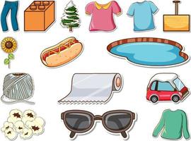 Sticker set of mixed daily objects vector