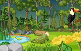 Forest scene with various wild animals vector