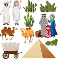 Arabic people with camel and cactus vector