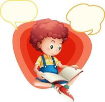 Speech bubble template with boy reading book vector