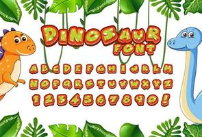 Font design for english alphabets in dinosaur character with jungle vector