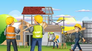 Building construction site with workers vector