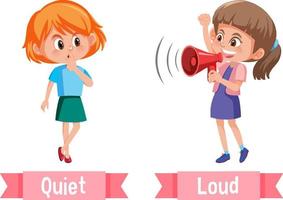Opposite English Words quiet and loud vector