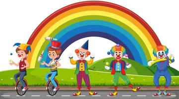 Outdoor scene with clown cartoon character vector