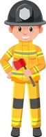 Fireman holding axe on white background vector