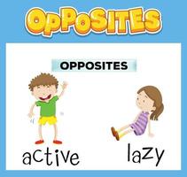 Opposite English words with active and lazy vector