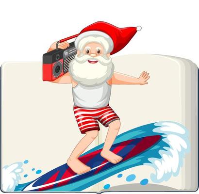 Summer Christmas with Santa Claus on surfboard