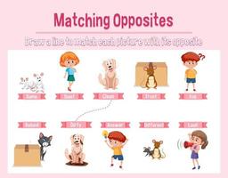 Matching opposite words worksheet for kids vector