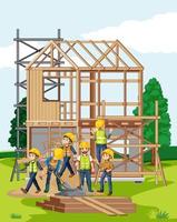 Building construction site with workers vector